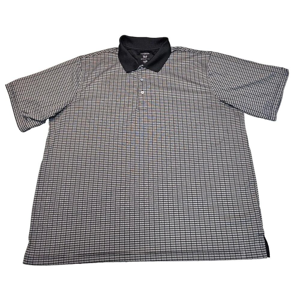 George Polo Shirt Men's 2XL Black Checked Classic Casual Top work Golf